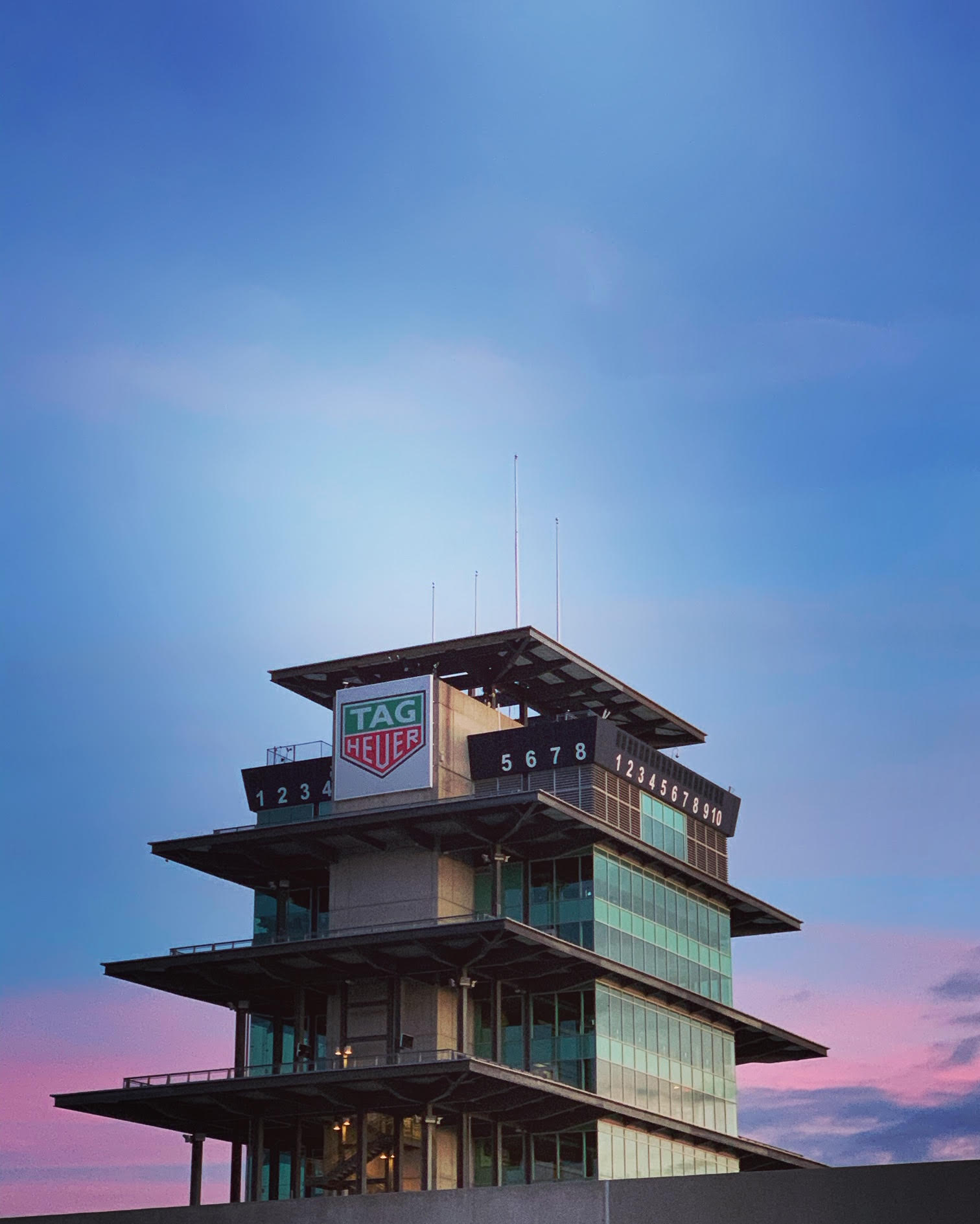 Sunrise over the famed Pagoda tower at Indianapolis Motor Speedway.